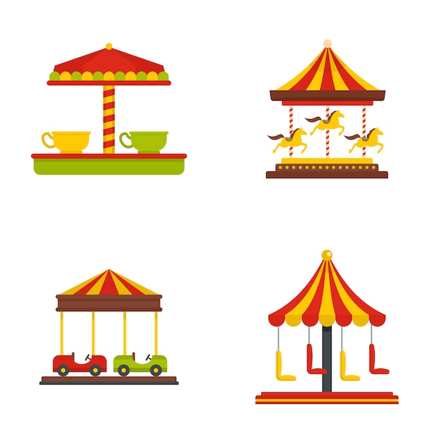 Carousel carnival horse icons set