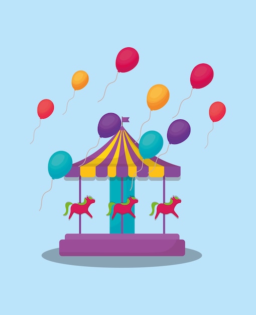 Carousel and colorful balloons