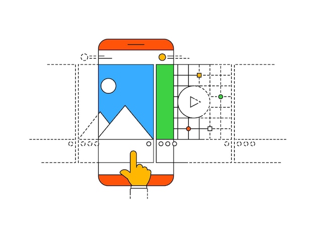 Post carousel in stile contorno moderno smartphone con interfaccia carousel post per social network