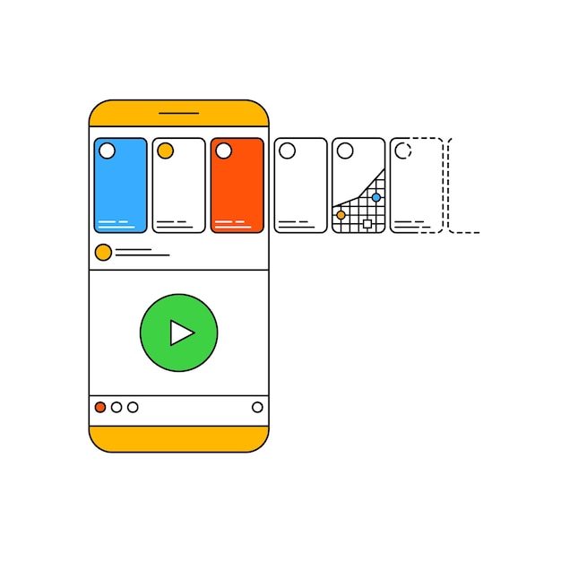 Vector carousel post in modern outline style smartphone with carousel interface post