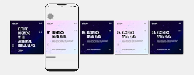 カルーセル投稿テンプレート。人工知能、ソーシャル メディアの Instagram カルーセル投稿