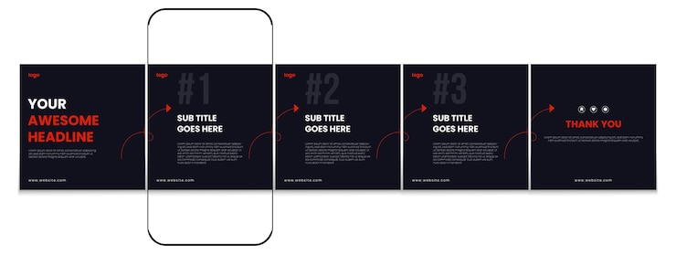 Vector carousel post template set modern instagram carousel post design editable business media carousel