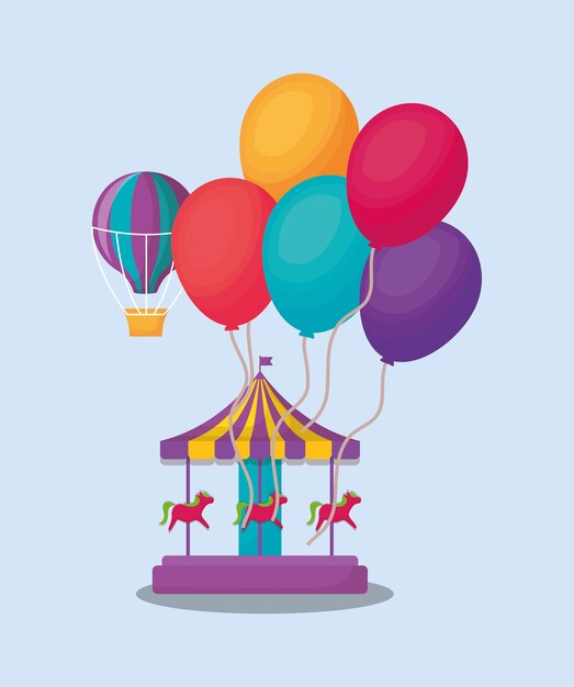 Vector carousel with colorful balloons