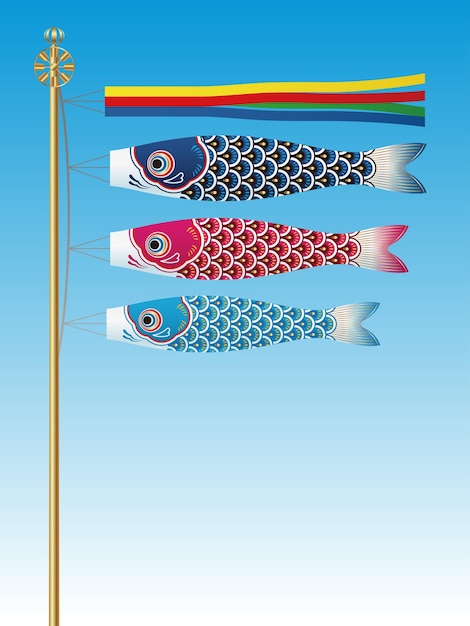 Carp Streamers For The Japanese Boys Festival With Text Space Vector Illustration