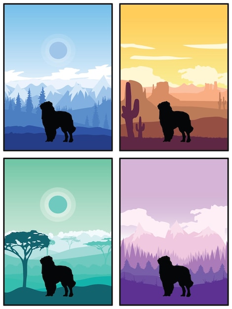 Carpathian Shepherd Dog Breed Silhouette Sunset Forest Nature Background 4 Posters Stickers Cards