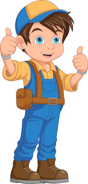 Vector carpenter boy thumbs up cartoon