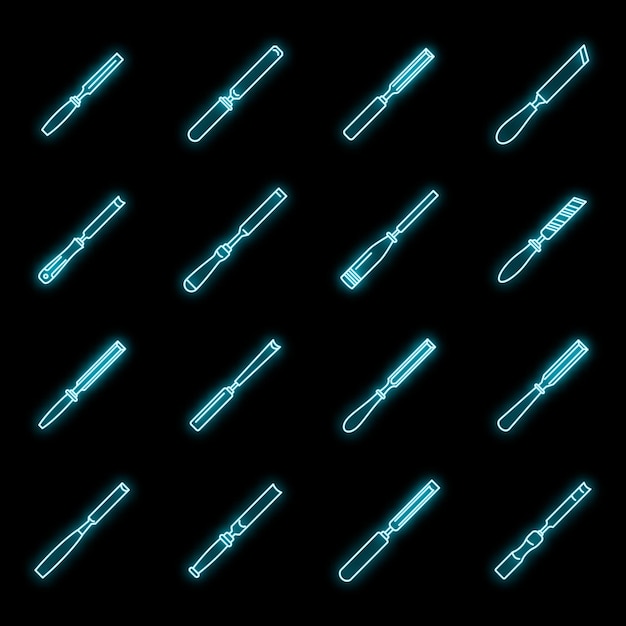 Vector carpenter chisel icons set vector neon