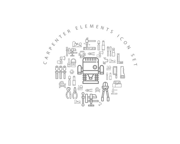 Carpenter elements icon set design