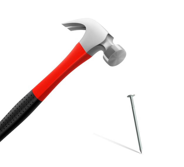 carpenter hammer driving a nail isolated on white background fitters hammer for