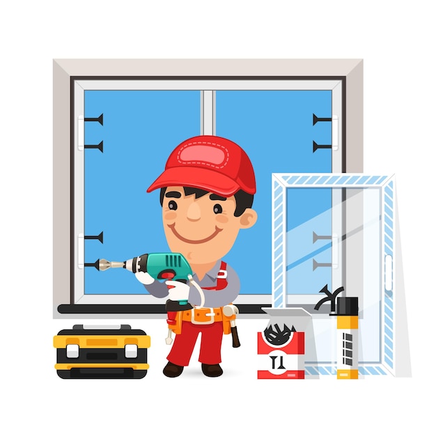 carpenter installs the new window