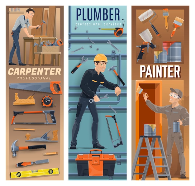 Carpenter plumber painter construction workers