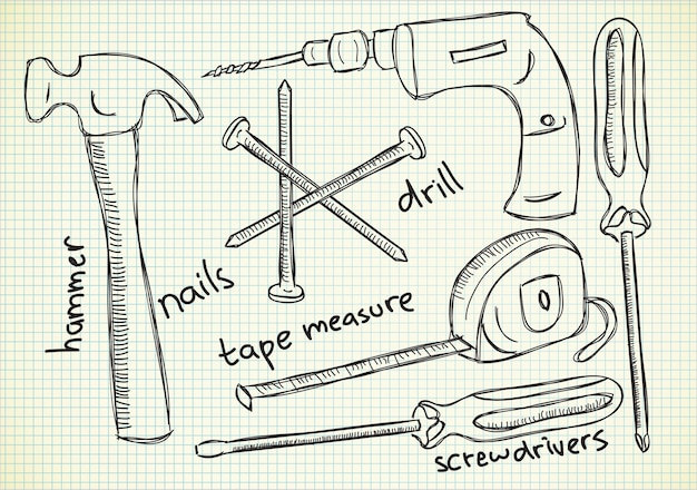 Vector carpenter tools in doodle style