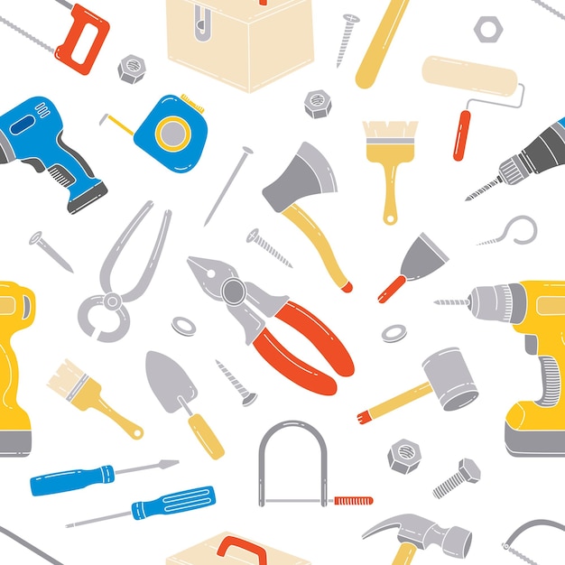 Vector carpenter tools seamless pattern background