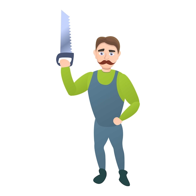 Vector carpenter with hand saw icon cartoon of carpenter with hand saw vector icon for web design isolated on white background