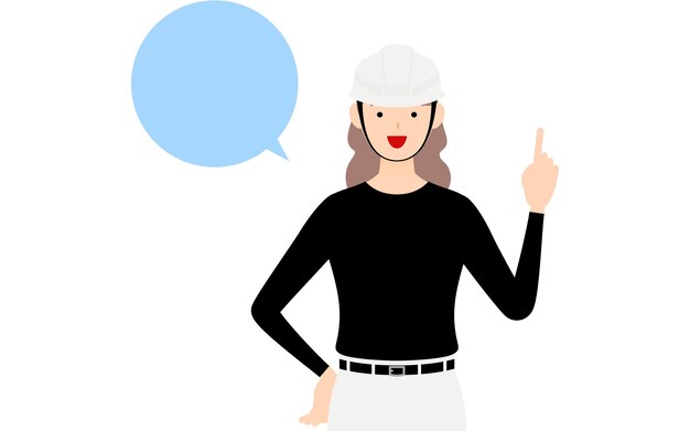 Vector carpenter woman pose talking while pointing