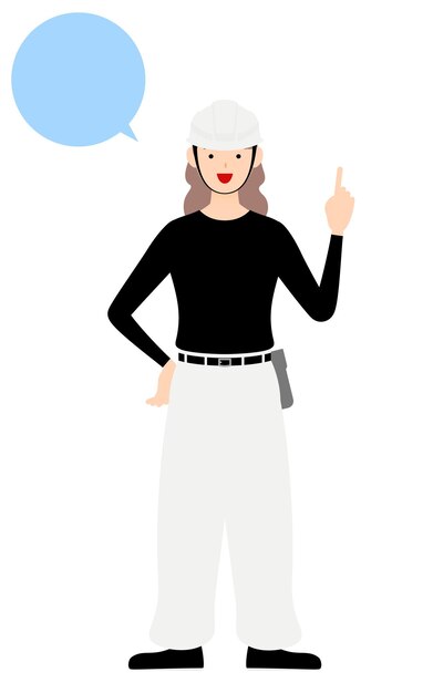 Vector carpenter woman pose talking while pointing