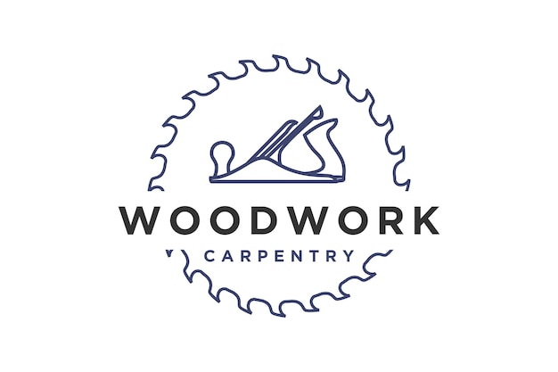 Carpenter wood work logo design wood plane circular saw vintage  timber workshop