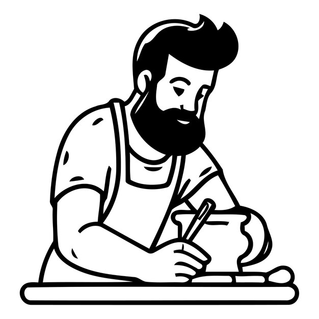 Carpenter at work Vector illustration in cartoon style on white background