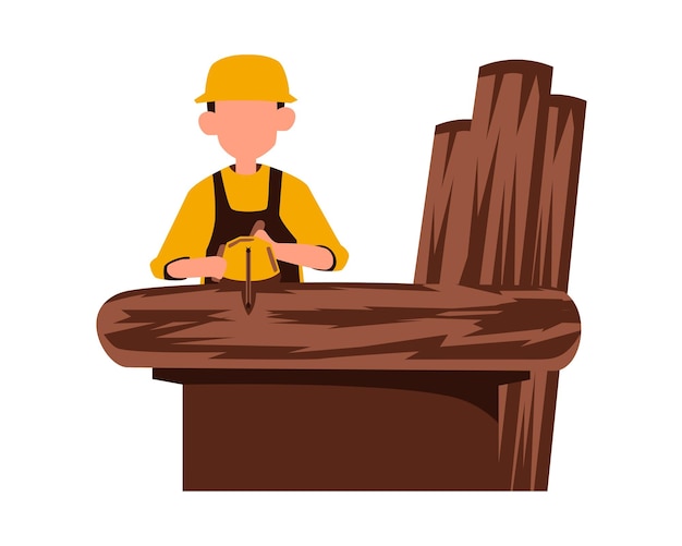 Vector carpenter at work vector illustration in a flat style