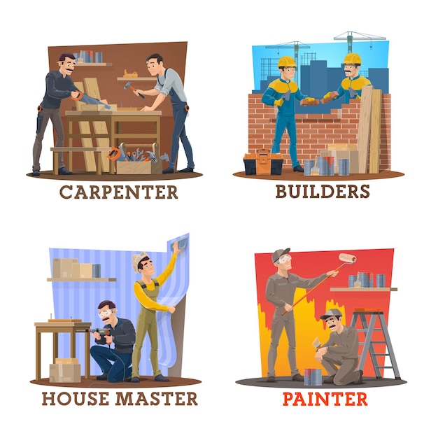 Vector carpenters builders and painters construction