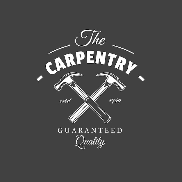 Carpentry label isolated on black background Vector illustration