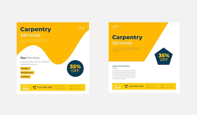 Carpentry service social media design template Carpentry home repair service poster leaflet design