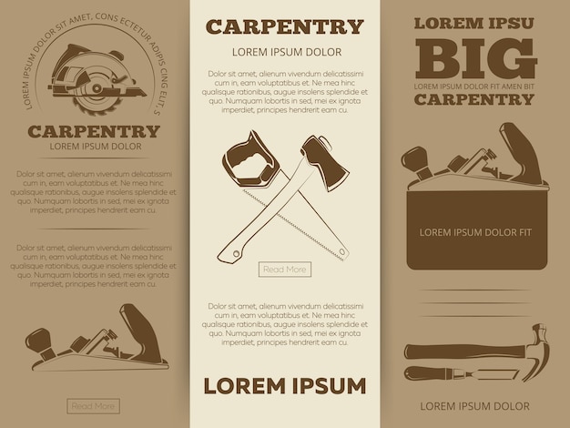 Vector carpentry tools brochure flyers template design