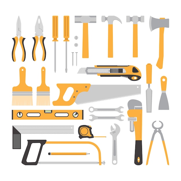 Vector carpentry tools collection isolated on white