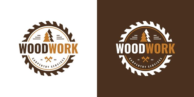 Vettore logo vintage di falegnameria design unico dell'etichetta del badge e del timbro per la lavorazione del legno