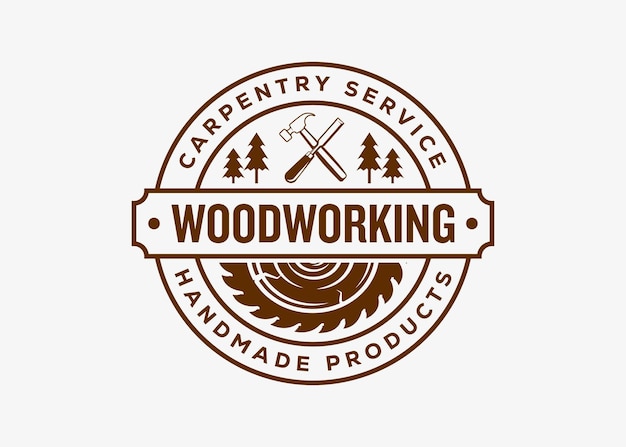 Carpentry woodwork vector logo template vintage style