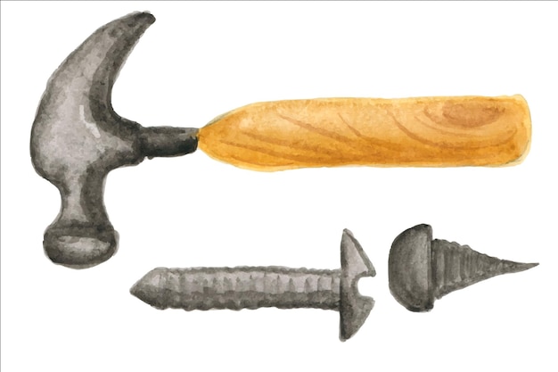 Carpentry work. Carpenter's tools. Axe, saw, hammer, chisel.