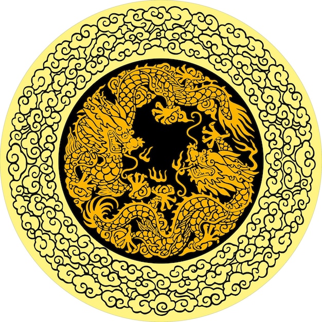 Вектор Ковер дизайн богато украшенный китайский дракон круговой
