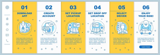 Carpooling onboarding mobile web pages vector template