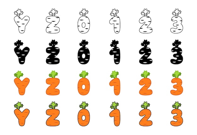 Alfabeto di carota in stile cartone animato