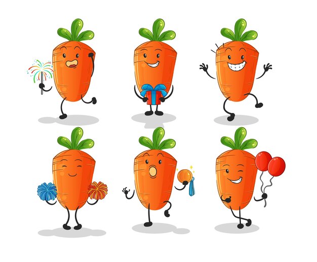 Vector carrot celebration set character cartoon mascot vector