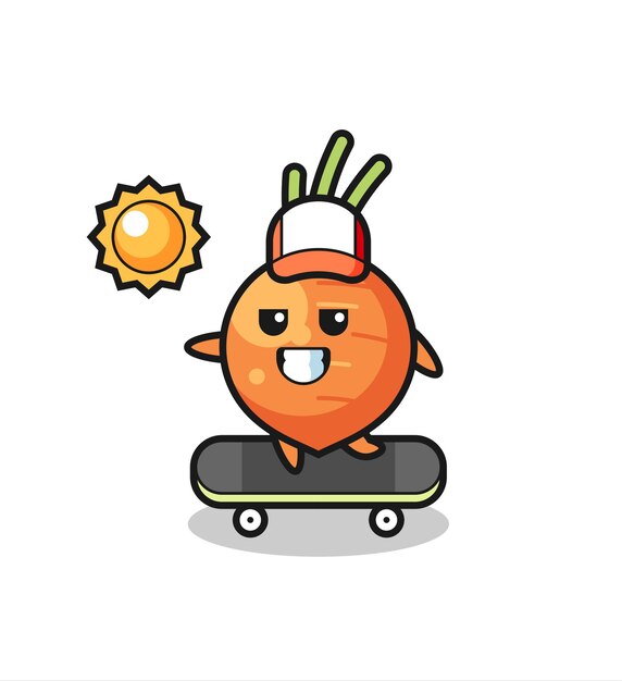 Иллюстрация персонажа моркови катается на скейтборде, милый стиль дизайна для футболки, наклейки, элемента логотипа