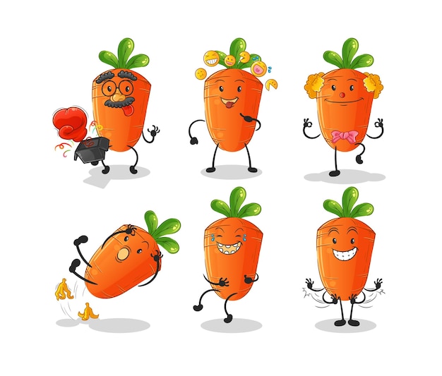 carrot comedy set character. cartoon mascot vector