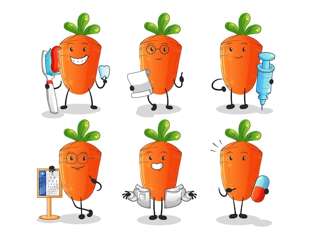 carrot doctor group character. cartoon mascot vector