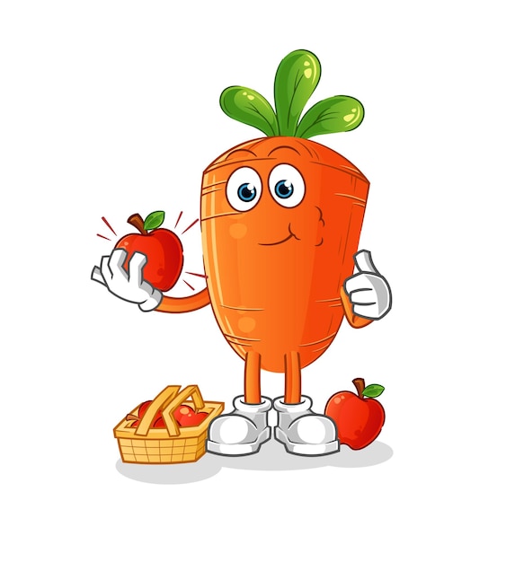 Carrot eating an apple illustration. character vector