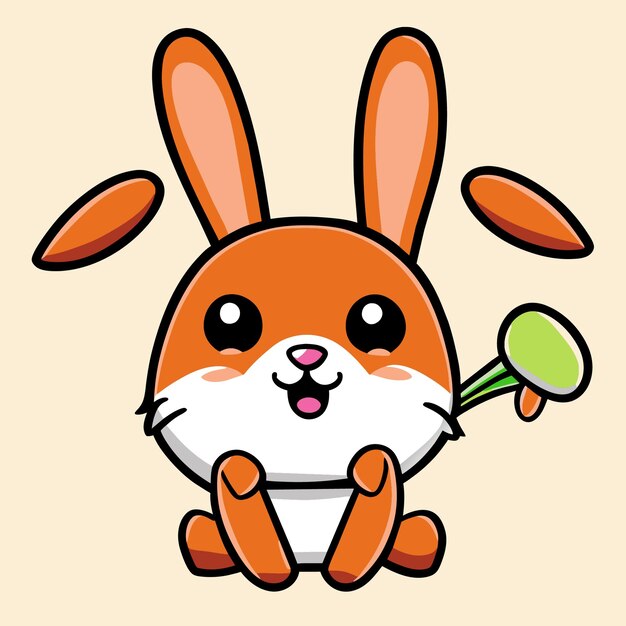 Урожай моркови, нарисованный вручную кроликом в плоском векторном стиле