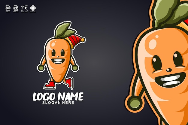 Vettore carota pattinaggio su ghiaccio simpatico personaggio mascotte logo design