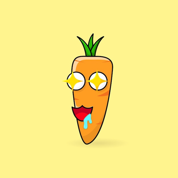 Illustrazione della mascotte della carota occhi scintillanti emoticon dei cartoni animati uso del colore del contorno per l'adesivo del logo