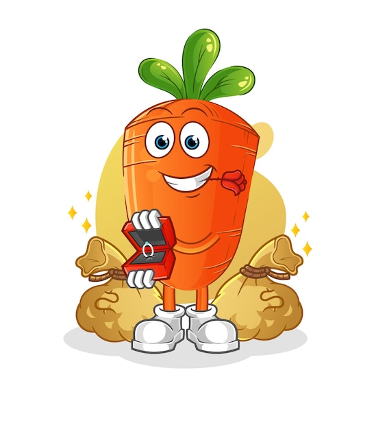 Carrot propose with ring. cartoon mascot vector