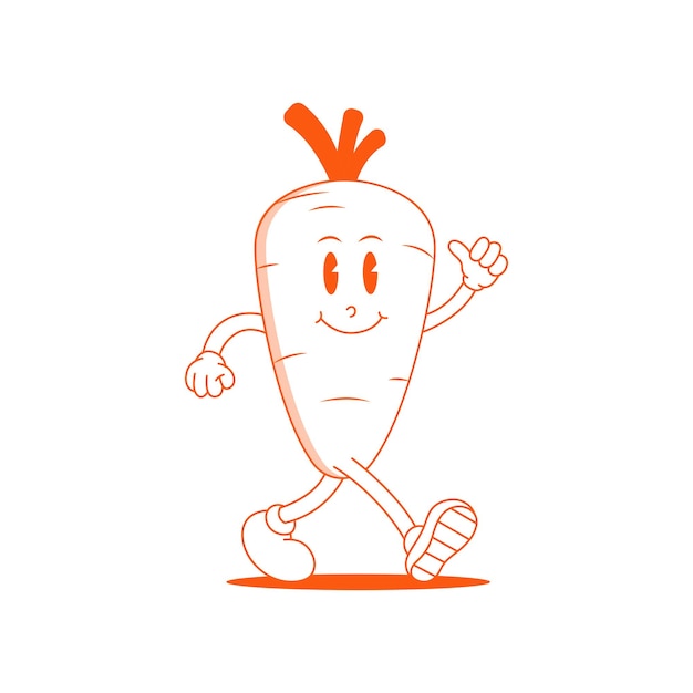 Vector carrot retro mascot funny cartoon character of carrot