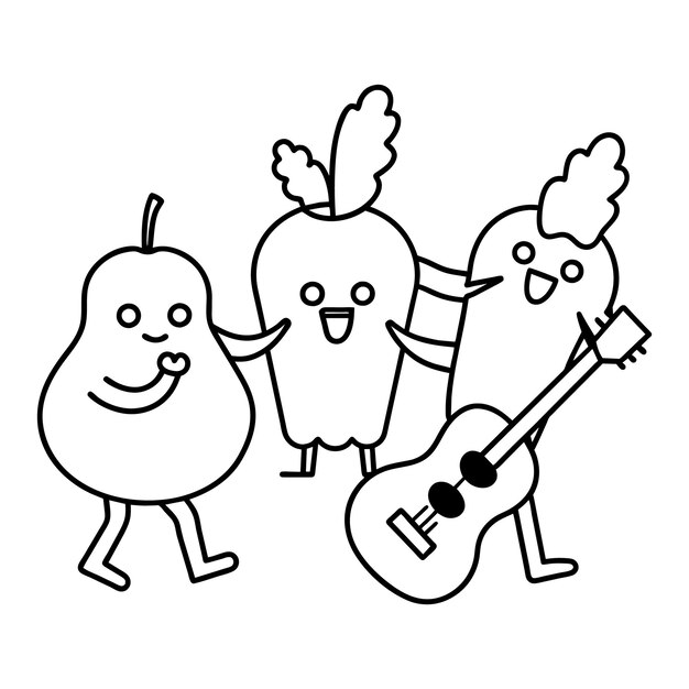 Carrot rock band cartoon singing doodle vector illustration