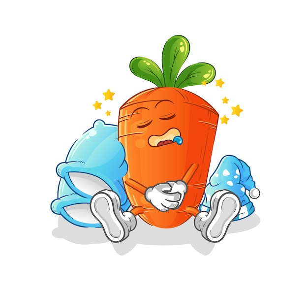 Морковный спящий персонаж. мультфильм талисман вектор