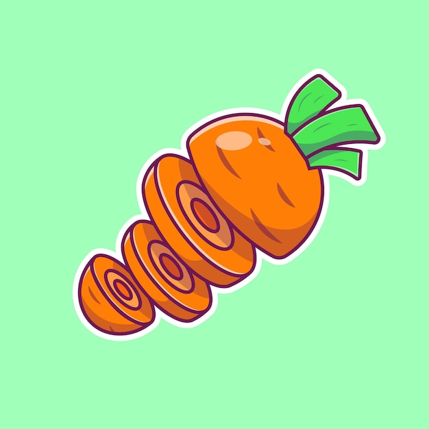 Fette di carota adesivo cartone animato vettore icona oggetto isolato
