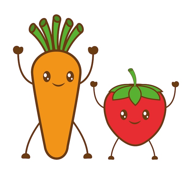 значок мультяшной моркови и клубники