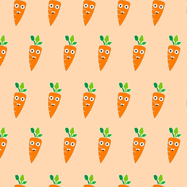 Carrot with Funny Face Colored Pattern Seamless Vector