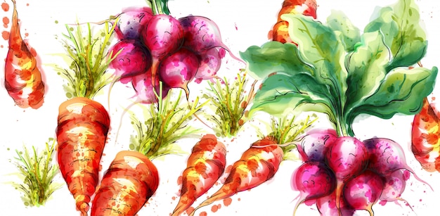 Carrots and radish watercolor